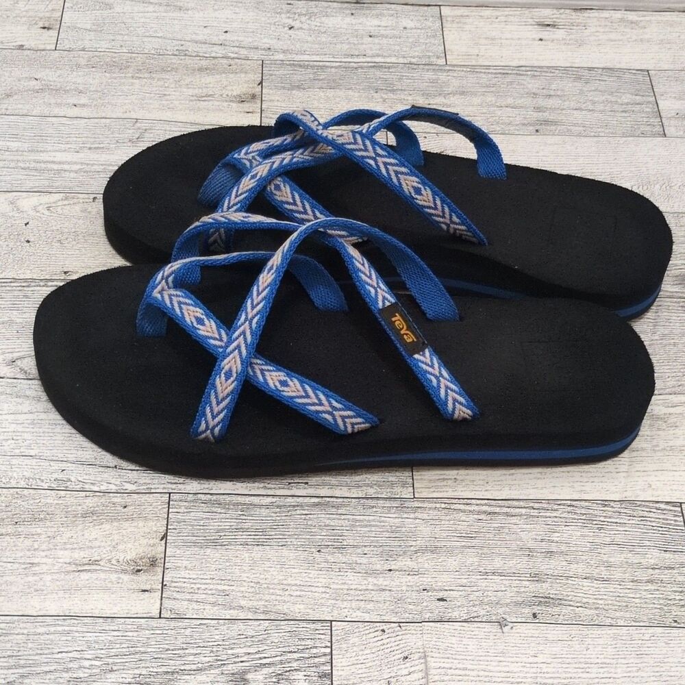 Teva Women's Slip-On Strappy Sandals Geometric Black/Blue US 7 EU 38 MPN 6840 - Picture 3 of 7